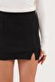 High Waist Front Slit Mini Black Suede Skirt - 2