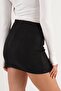 High Waist Front Slit Mini Black Suede Skirt - 3