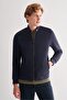 Navy Blue Stand Collar Cotton Slim Fit Quilted Classic Coat 1007255127
