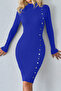 Women's Half Turtleneck Button Detailed Knitwear Dress - 2