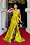 Organza Satin Fabric Back Drawstring Evening Dress - Pistachio Green - 2