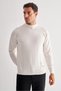 Cream Color Half Turtleneck Pocketless Comfort Fit Classic Wool Knitwear Sweater 1012255001 - 3