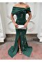 Flexible Scuba Fabric Bow Front Detail Slit Long Evening Dress 583289 Emerald - 4