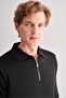 Black Long Sleeve Zippered Collar Pocketless Slim Fit Knitwear 1012255150 - 4