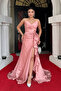 Organza Satin Fabric Back Drawstring Evening Dress - Powder - 2
