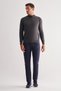 Smoked Crew Neck Long Sleeve Pocketless Comfort Fit Classic Cotton Knitwear Sweater 1012255206 - 2