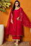 Silk Blend Solid Embroidered Flared Set with Dupatta - 7
