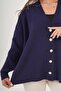 Oversized Classic Navy Blue Knit Cardigan with Metal Button Detail - 6
