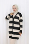 Striped Long Mercerized Cardigan N3217 Black - 3