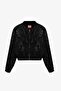 Women's Black Rubber Detailed Bomber Jacket 26Kckt01029-Black