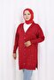 Stone Baklava Patterned Long Cardigan N3246 Red - 3