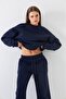 Unisex Oversize Sweatshirt Basic Navy Blue – Crew Neck, 3 Thread Ribbed - 3