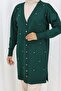 Stone Baklava Patterned Long Cardigan N3246 Emerald Green - 2