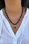 Handmade Onyx and Hematite Natural Stone Special Design Women's Natural Stone Necklace with Steel Pendant - 3