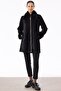 Zipper and Leather Detailed Fur Coat Black