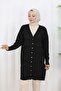 Patterned Long Mercerized Cardigan N3239 Black - 3
