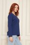 Indigo 100% Organic Cotton V-Neck Soft Textured Regular Fit Relaxed Cut Long Sleeve Combed Cotton T-Shirt - 6