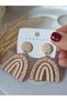 Beige Women's Earrings Dangle Gold Detail Women's Earrings - 6