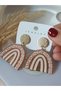 Beige Women's Earrings Dangle Gold Detail Women's Earrings - 8