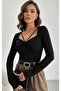 Women's Long Sleeve Blouse with Drawstring Detail on the Chest - 2