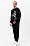 Men's Black Oversize Sweatshirt with Cotton Print Detail - 3