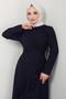 Dress with Ruffled Skirt and Draped Design Navy Blue HM2419 - 4