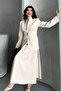 Women's Two-Piece Suit Stylish Button Detail Stand Collar Blazer Jacket Long Bell Skirt Set - 4