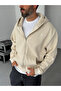 Beige Waffle Zippered Hooded Sweatshirt Hm-0012 - 2