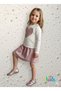 Top and Bottom Set Long Sleeve Cream Cotton Sweatshirt with Shiny Skirt Girls' Set - 5