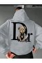 Back Bear Print Detailed Hooded Sweatshirt with Fleece Inside