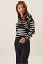 Women's Polo Neck Patterned Trendy Stylish Striped Knitwear Sweater Black/White - 5