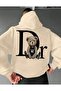 Back Bear Print Detailed Hooded Sweatshirt with Fleece Inside