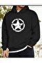Star Print Detailed Hooded Sweatshirt with Fleece Inside
