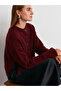 60280 Stand-Up Collar Buttoned Soft Textured Slit Knit Cardigan-Burgundy M.