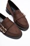 Women's Suede Loafers with Gold Buckle Brown Viva - 2