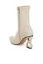 Women Beige Fantasy Heel Patent Faux Leather Boots - 3