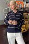 Navy Blue Striped Polo Neck Women's Knitwear Sweater Mg2470 - 5