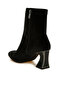 Women Flared Block Heel Velvet Boots in Black - 3