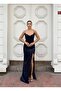Trend Slit Velvet Sequin Dress Dark Blue 583293