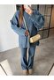 Crew Neck Sweater Pants Indigo Set - 3