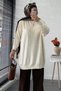 Ribbed Mercerized Oversize Women's Sweater - Ecru - 3