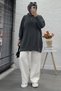 Ribbed Mercerized Oversize Women's Sweater - Smoked - 8