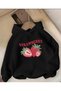 Strawberry Print Detailed Fleece Lined Hooded Sweatshirt