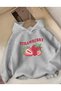 Strawberry Print Detailed Fleece Lined Hooded Sweatshirt