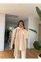 Women's Cream Hair Braided Scarf Sweater Pants Triple Knitwear Set - 2