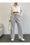 Women's Gray High Waist Lace-Up Loose Fit Palazzo Jogger Basic Sports Pants - 3