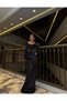 Long Sleeve Stone Detail Glitter Velvet Evening Dress 583084 Black