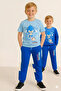 Boy's Sonic Printed Long Sleeve 3 Thread Winter Sweat / Tracksuit Set and T-Shirt 3-Piece Combination