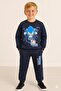 Boy's Sonic Printed Long Sleeve 3 Thread Winter Sweat / Tracksuit Set and T-Shirt 3-Piece Combination - 2