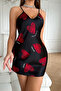 Black Satin Nightgown with Big Red Heart Pattern - 3